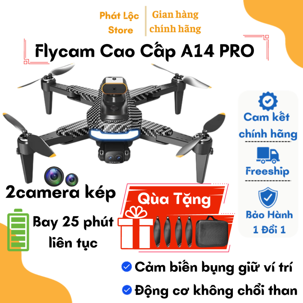 Máy Bay Điều Khiển Từ Xa, Flycam Mini A14 Pro, Ply cam Cảm Biến Tránh Vật Cản, pin 2500mA bay 25 phút | BigBuy360 - bigbuy360.vn