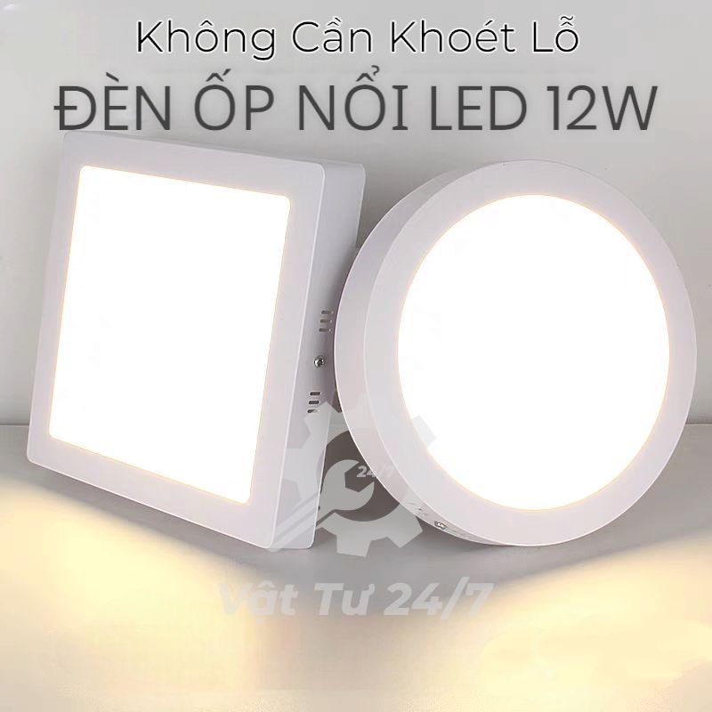 Đèn Led Nổi Ốp Trần 12w Panel nổi 12watt tròn vuông viền trắng đèn ốp ban công trần nhà vệ sinh toil