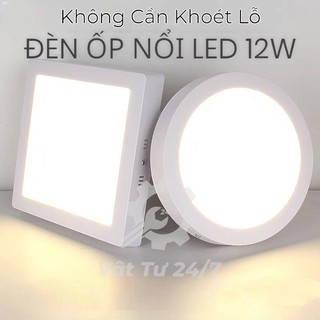 Đèn Led Nổi Ốp Trần 12w Panel nổi 12watt tròn vuông viền trắng đèn ốp ban công trần nhà vệ sinh toilet phi 150 cao 32mm