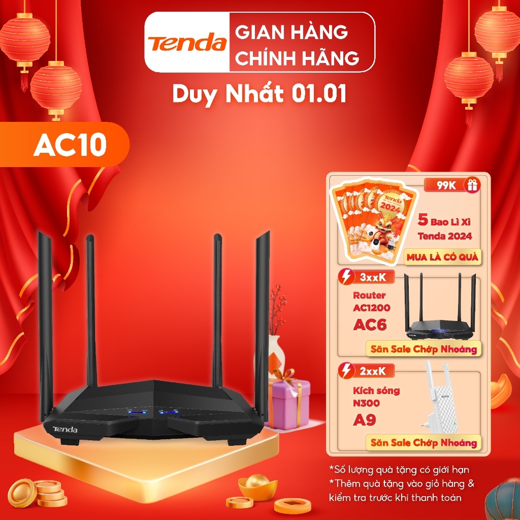 Tenda Thiết bị phát Wifi AC10 Chuẩn AC 1200Mbps - Hãng phân phối chính thức