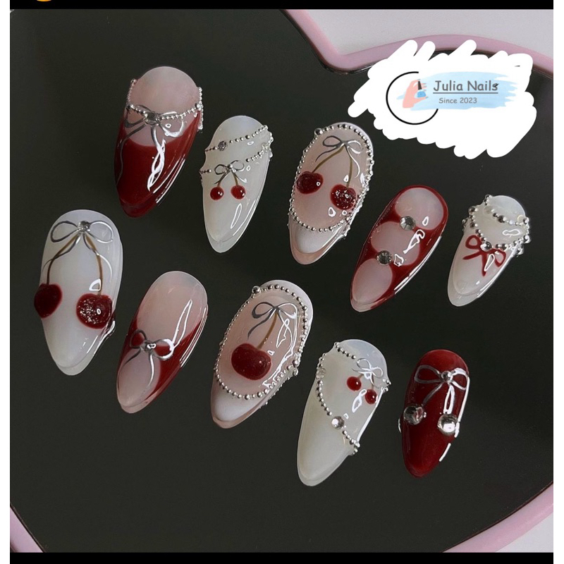 Nailbox cherry nổi mix hạt bi ( ms 19 )