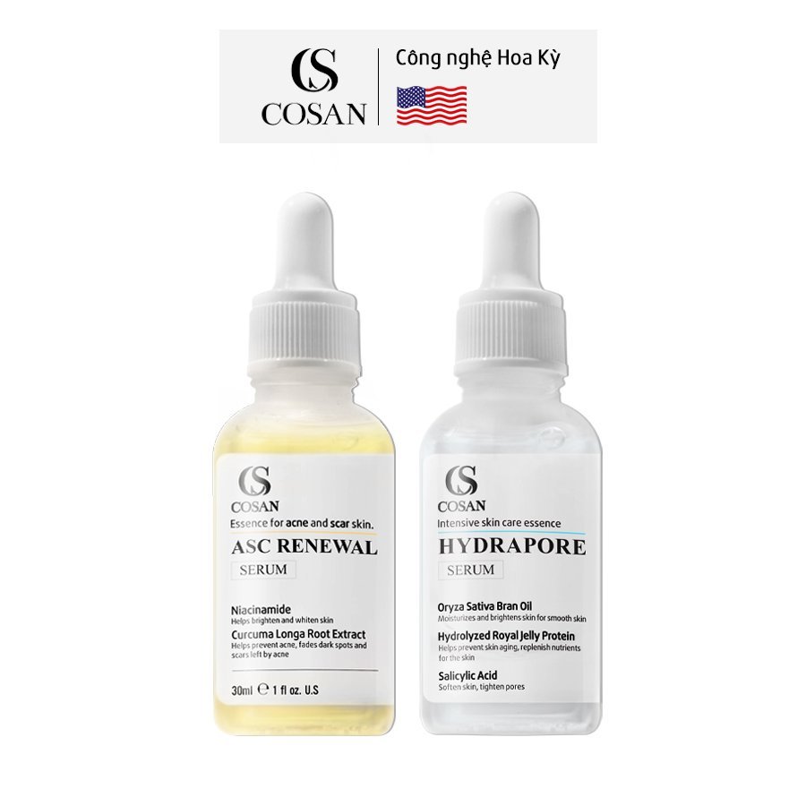 Combo 2 Serum xóa mụn, mờ sẹo, phục hồi da Cosan - Bao gồm Serum Mụn 30ml + Serum Dưỡng 30ml