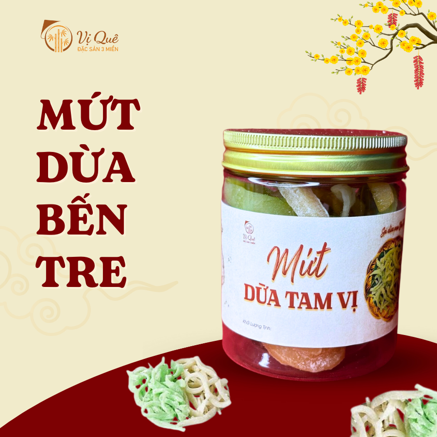 Mứt dừa tam vị - Lọ Nhựa lớn-duoc-ban-tai-Vị Quê - Quà Tặng Đặc Sản