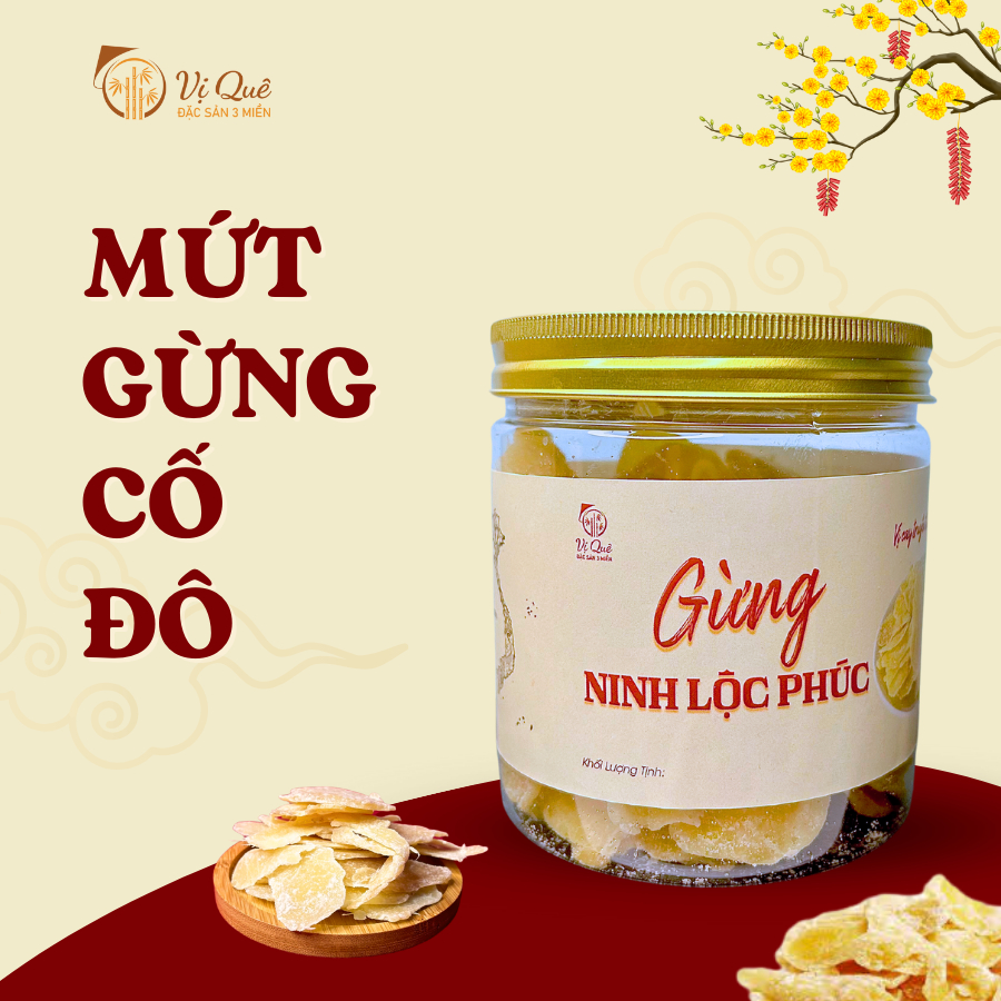 Mứt Gừng Cố Đô - Lọ Nhựa nhỏ-duoc-ban-tai-Vị Quê - Quà Tặng Đặc Sản