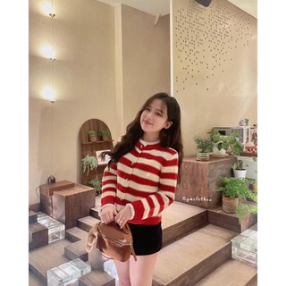 ✿ ÁO LEN SỌC ĐỎ CÚC TIM ✿
