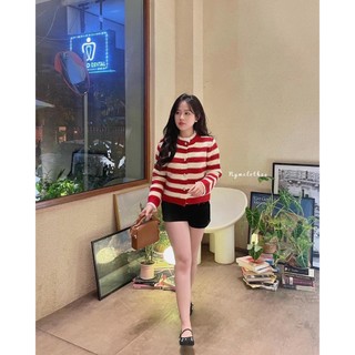 ✿ ÁO LEN SỌC ĐỎ CÚC TIM ✿
