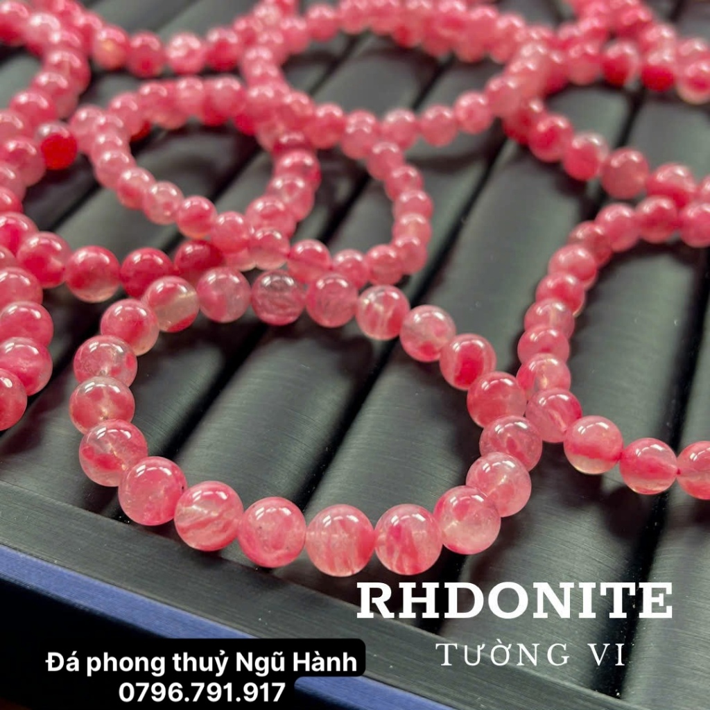 Vòng tay đá tường vi hồng 5a siêu đẹp rhodonite kiểm định
