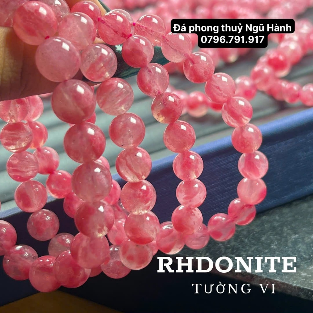 Vòng tay đá tường vi hồng 5a siêu đẹp rhodonite kiểm định