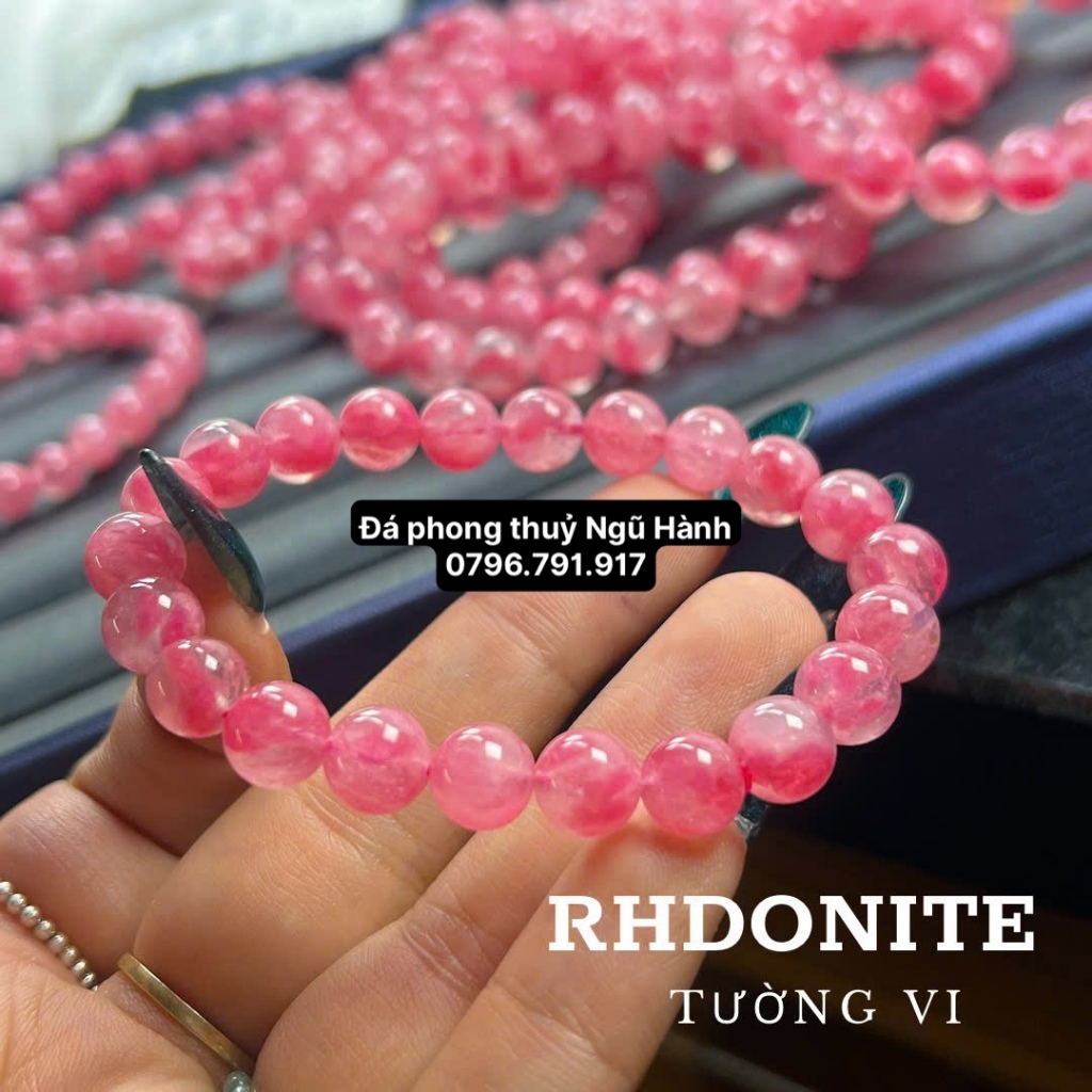 Vòng tay đá tường vi hồng 5a siêu đẹp rhodonite kiểm định