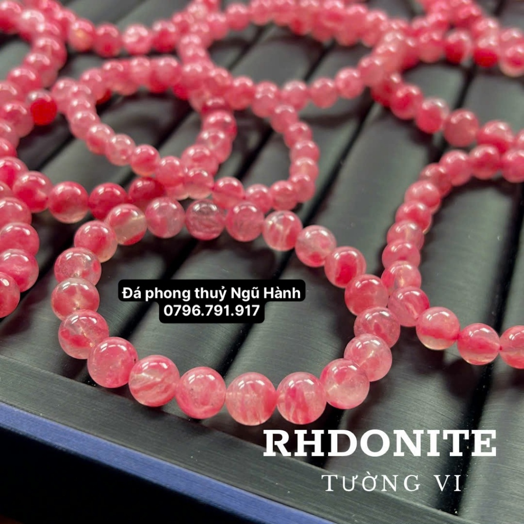Vòng tay đá tường vi hồng 5a siêu đẹp rhodonite kiểm định