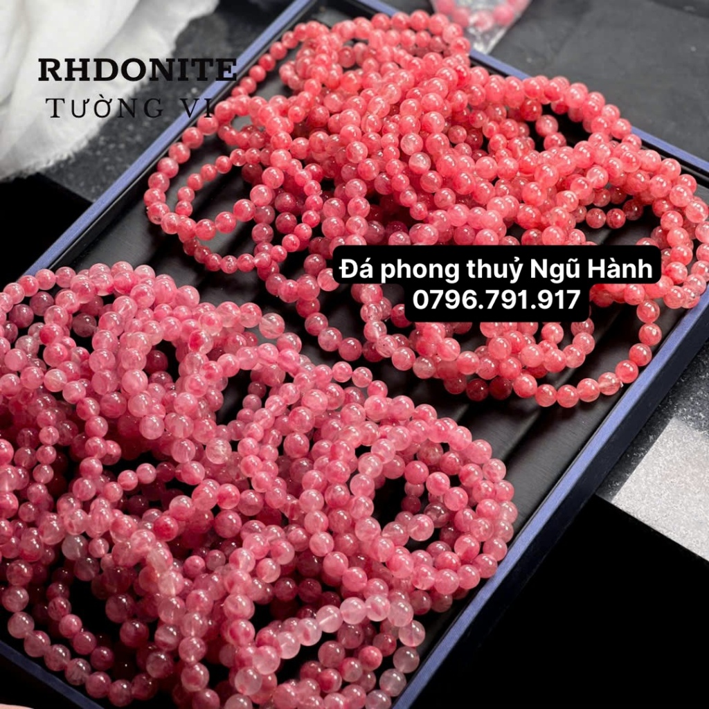 Vòng tay đá tường vi hồng 5a siêu đẹp rhodonite kiểm định