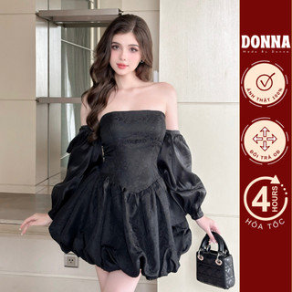 DONNA - Đầm dự tiệc sang trọng chất Gấm Vân dáng bí phối tay phồng nơ tơ óng