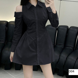 đầm sơ mi khoét vai