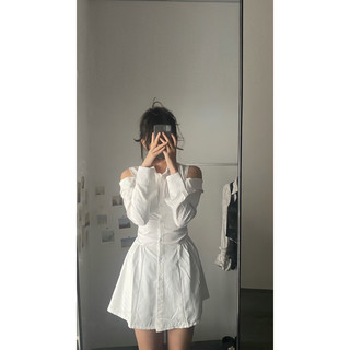 đầm sơ mi khoét vai