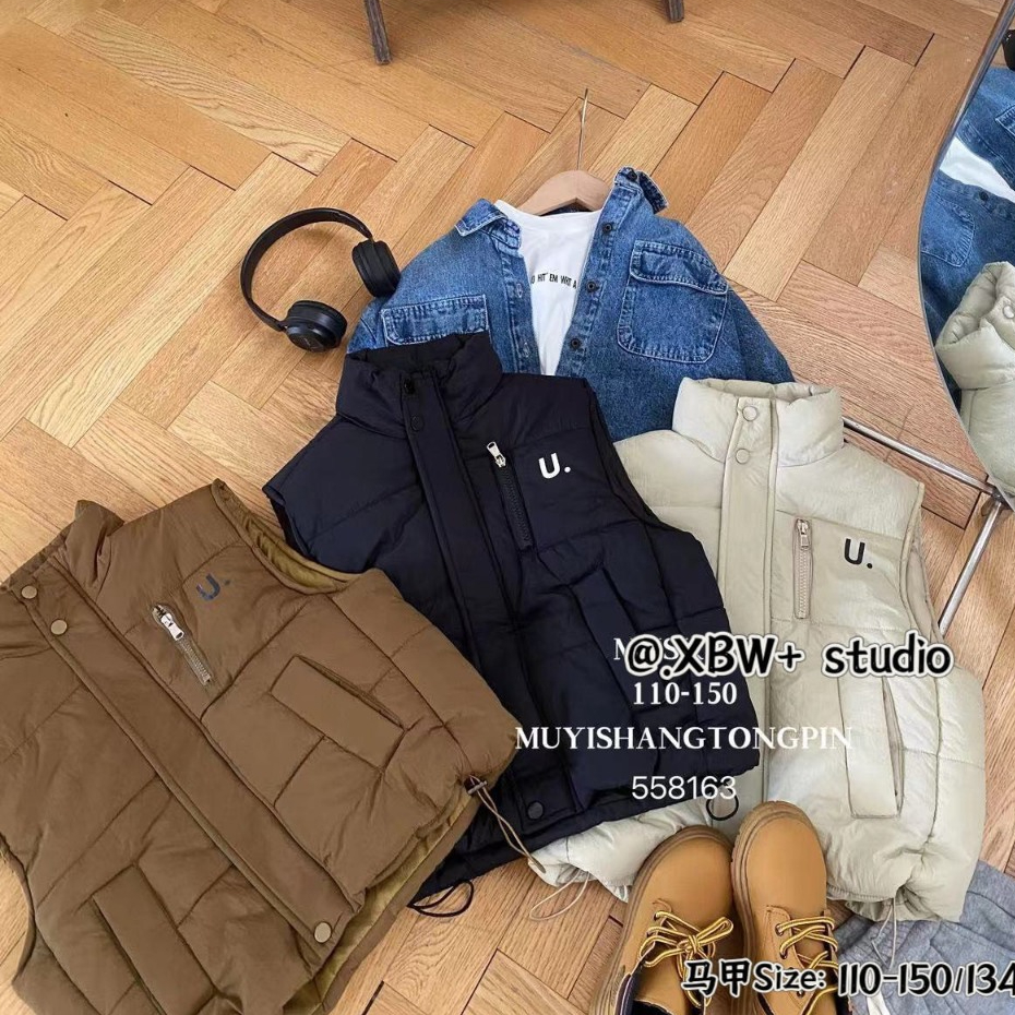 Áo gile phao cho bé HK KIDS, áo khoác gió ba lỗ thời trang Quảng Châu mùa đông sz từ 6 đến 12 tuổi (mã 558163)