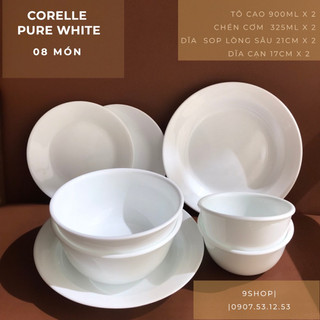 Bộ tô chén dĩa Corelle 8 món - hàng real Mỹ - thủy tinh 3 lớp