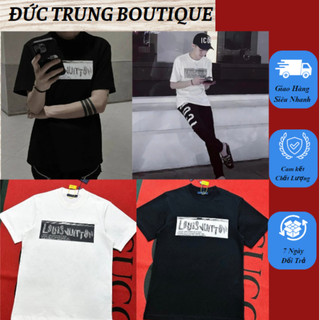 Áo Phông Áo Thun Nam Tay Nỡ Họa Tiết Lv In Trước Ngực 2 Màu Trắng Đen