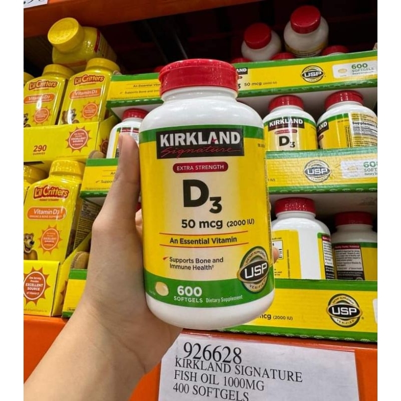 Viên uống Vitamin D3 Kirkland Extra Strength D3 50mcg 600 viên của Mỹ