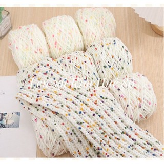 Len PomPom dệt kim cầu vồng cuộn 50g