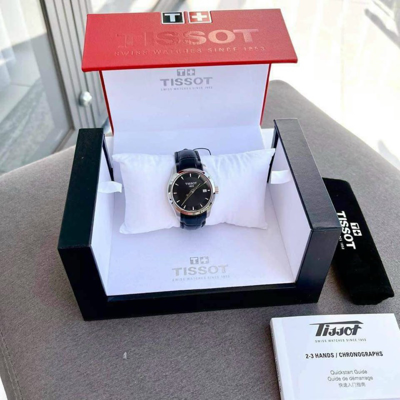 Đồng hồ Tissot nữ dây da gồ màu đen mặt đen cao cấp Tissot 1853 mặt tròn siz 32mm máy pin nhật