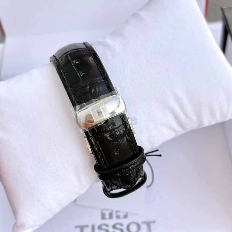 Đồng hồ Tissot nữ dây da gồ màu đen mặt đen cao cấp Tissot 1853 mặt tròn siz 32mm máy pin nhật