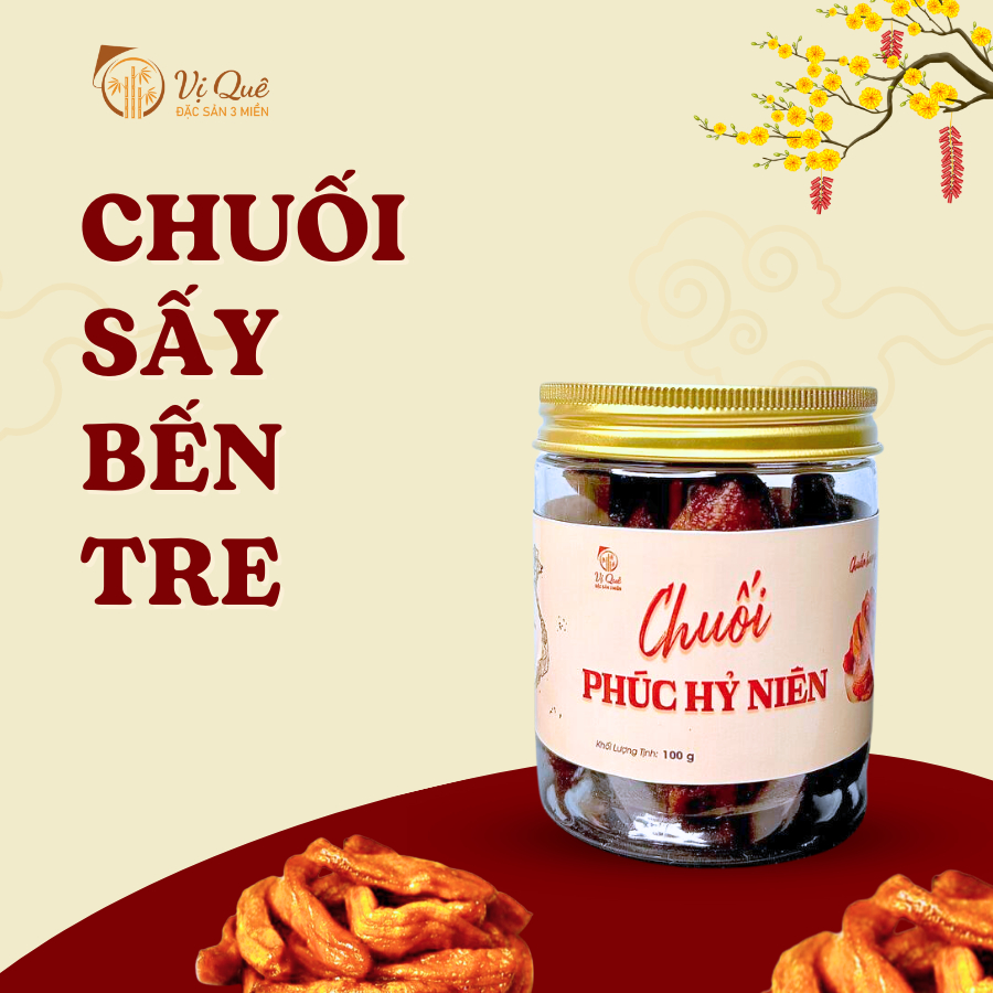 Mứt Chuối Dẻo - Trái 100g - Nhựa nhỏ-duoc-ban-tai-Vị Quê - Quà Tặng Đặc Sản