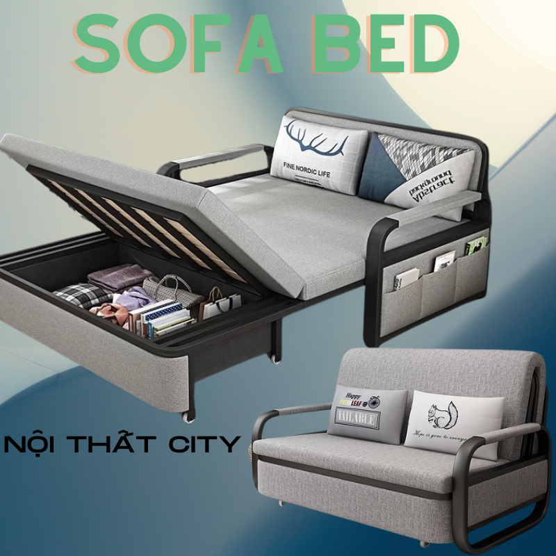 Giường sofa gấp gọn thành ghế sofa. Giường ngủ sofa có ngăn để đồ tiện ích. Ghế sofa giường thông minh nhiều kích thước