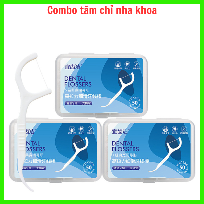 Combo tăm chỉ nha khoa có hộp nhựa cao cấp, cây tăm cứng cáp bảo vệ răng nướu