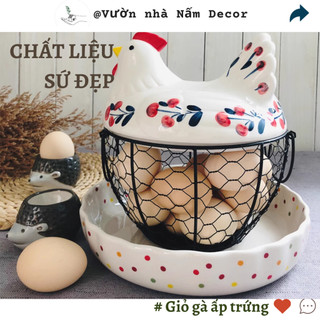 Giỏ đựng trứng gà mái ấp chất liệu sứ