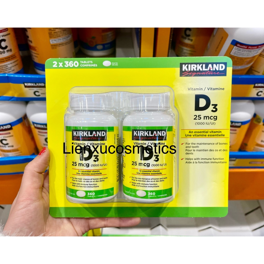 Viên uống vitamin D3 Kirkland 25mcg, hộp 360 viên; HSD 2026(Costco Canada)