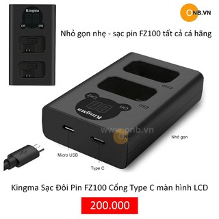 Sạc pin đôi Kingma cho pin FZ100 của Sony a74 a7r5 a7s3 a73 fx3 a7c2
