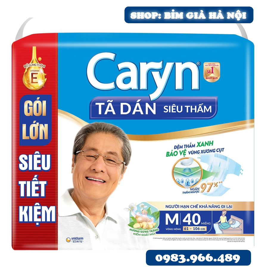 Tã già Caryn M40 L40 miếng siêu thấm hút. rãnh thấm kim cương. chống tràn