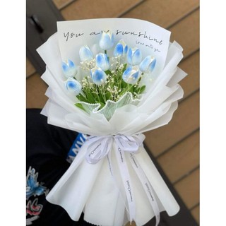 Bó hoa tulip thơm xanh loang tặng đèn,thiệp,chữ
