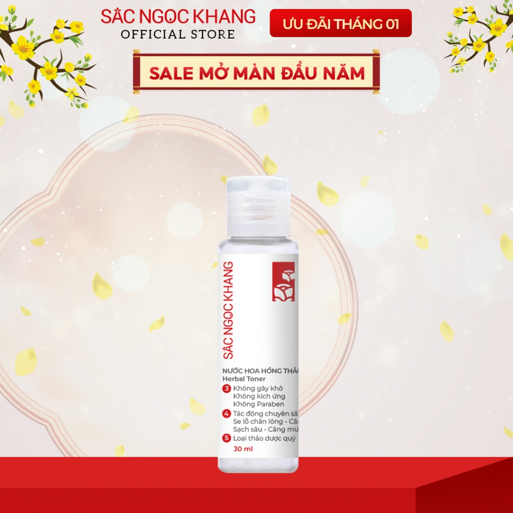 Nước Hoa Hồng Sắc Ngọc Khang 30ml chiết suất 5 loại thảo dược giúp làm cân