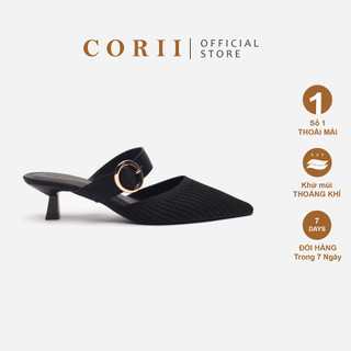 CORII - Giày Mule Cao Gót Quai Ngang Mũi Nhọn BST Tết 2024 Thời Trang và Thoải Mái Nhất - CR6TEN1 Đen