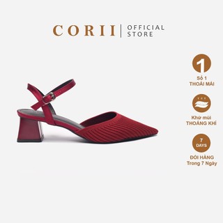 CORII - Giày Sandal Cao Gót Bít Mũi Gót Vuông 4cm BST The Grace Thời Trang và Thoải Mái Nhất - CR6TN46 Đỏ
