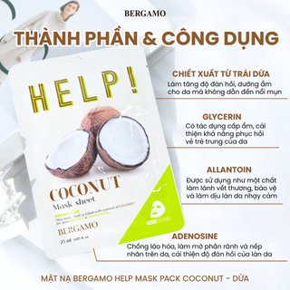 Mặt nạ Bergamo Help Mask Pack Coconut - Dừa (Miếng)