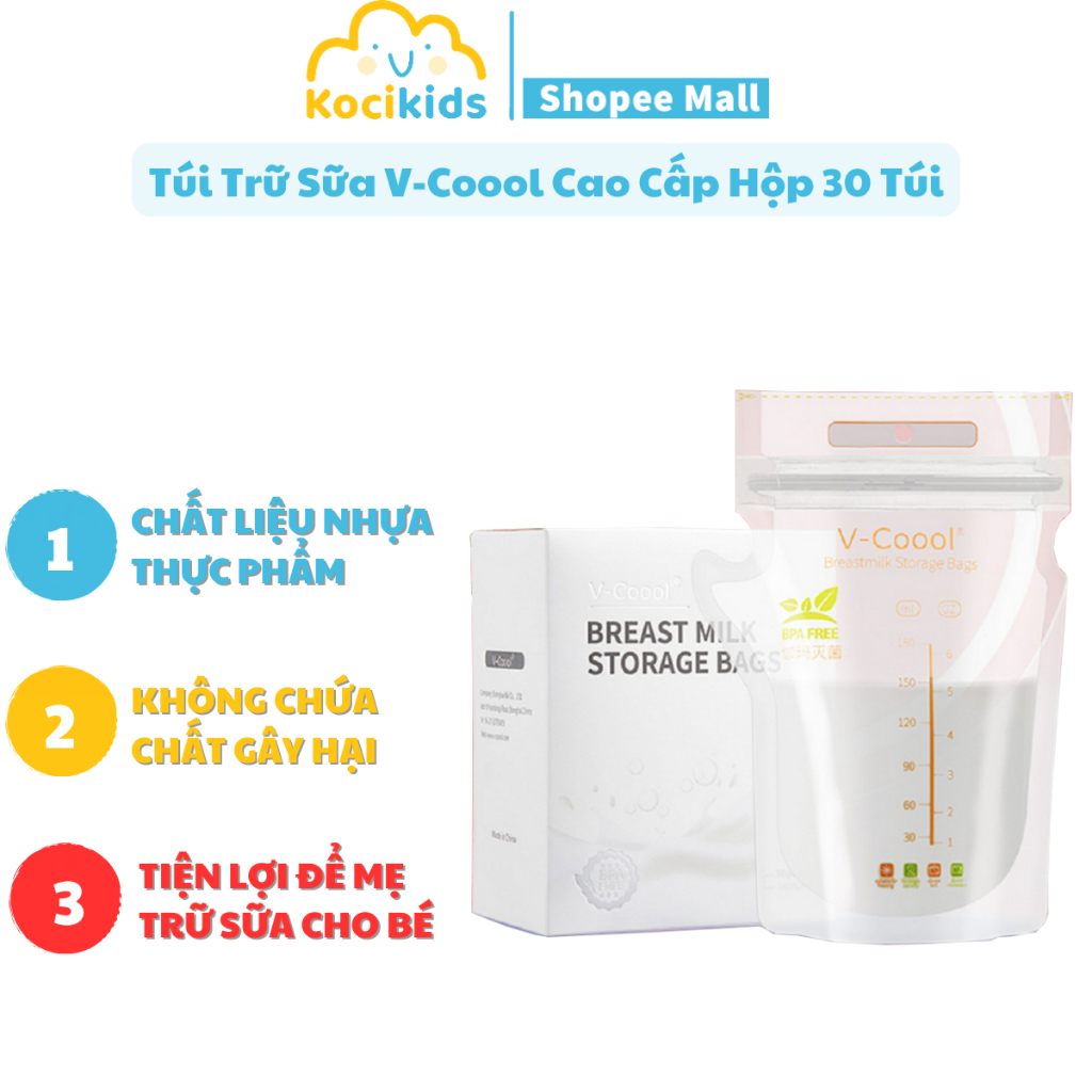 Túi trữ sữa V-Coool cao cấp hộp 30 túi 180ml