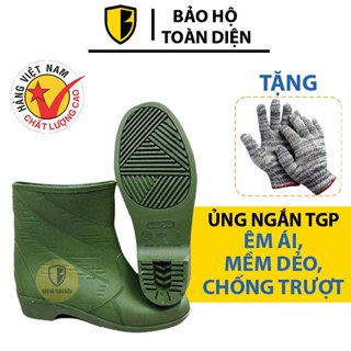 [Tặng Găng] Ủng TGP cổ THẤP màu xanh rêu _ Ủng cao su ngắn cổ đi mưa, làm vườn, thủy sản, làm bếp