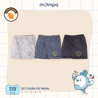 Set 3 quần đùi cho bé Mompa 1 đến 5 tuổi vải Modal mềm mại co giãn thấm hút MP 234 