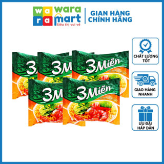 Combo 5 gói 65gr Mì 3 Miền bò, tôm chua cay Siêu Ngon, Sợi Mì Dai Dai , Hương Vị Thơm Ngon