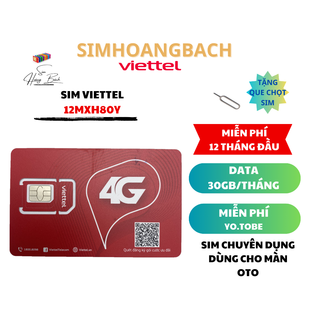 SIM 4G VIETTEL TỶ GB 6MXH80Y/12MXH80Y, MIỄN PHÍ 12 THÁNG KHÔNG CẦN NẠP, CHUYÊN DỤNG CHO OTO
