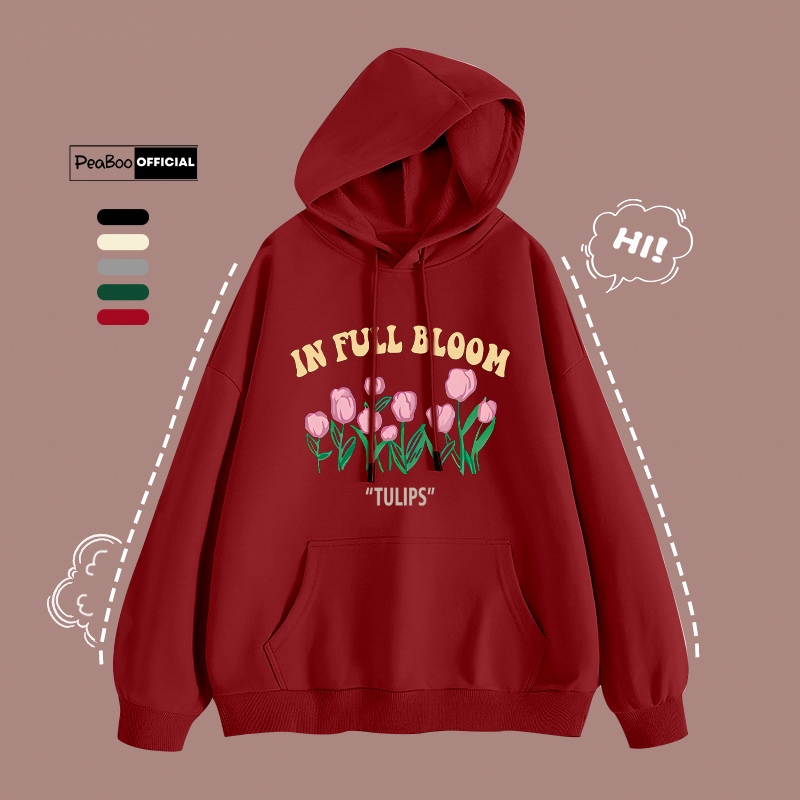 Áo Hoodie Tulip Hồng Nam Nữ By PEABOO Unisex Chất Nỉ Lót Bông Mũ 2 Lớp Form Rộng