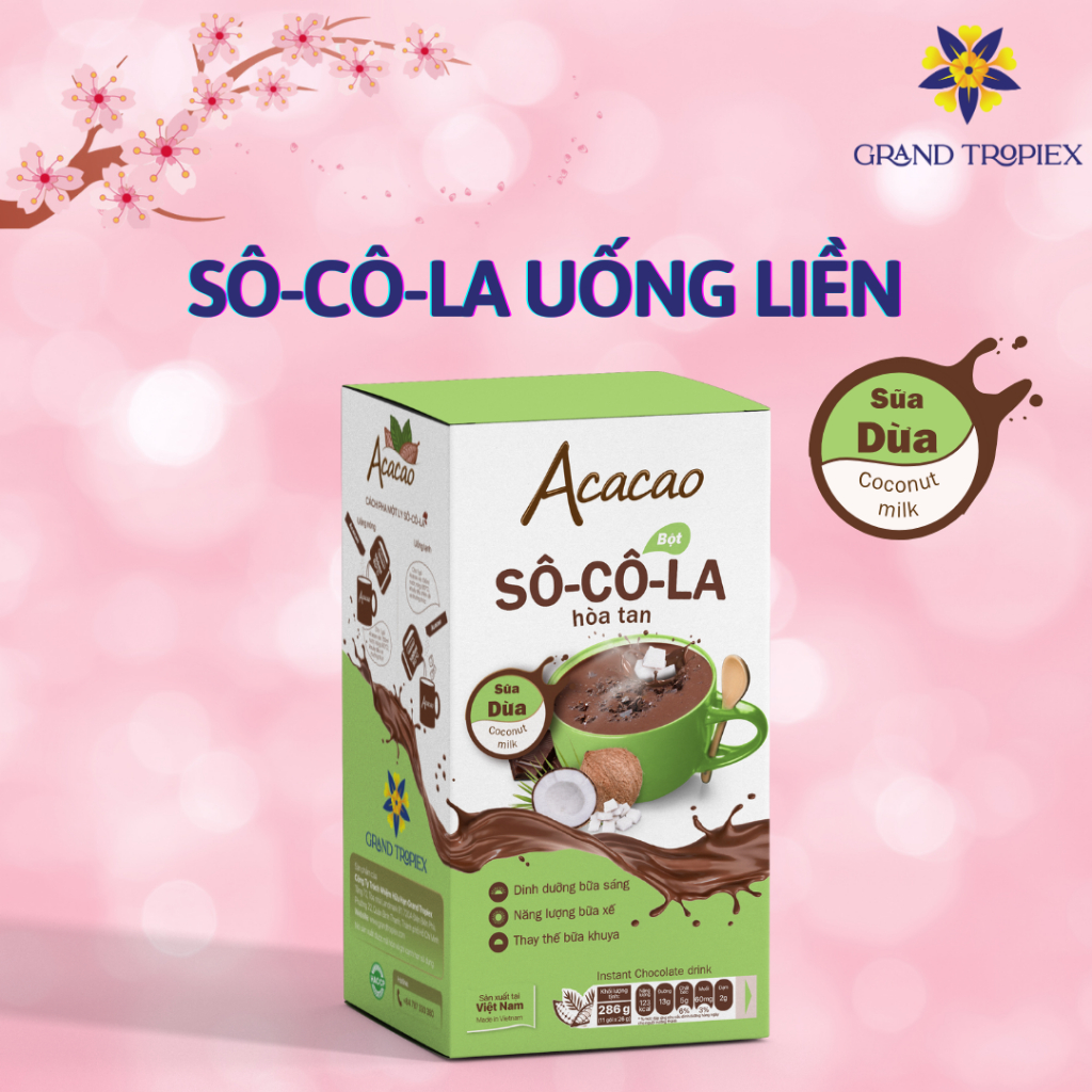Bột socola Acacao hòa tan uống liền dinh dưỡng, thơm ngọt tư nhiên - Túi 96g, Hộp 286g.