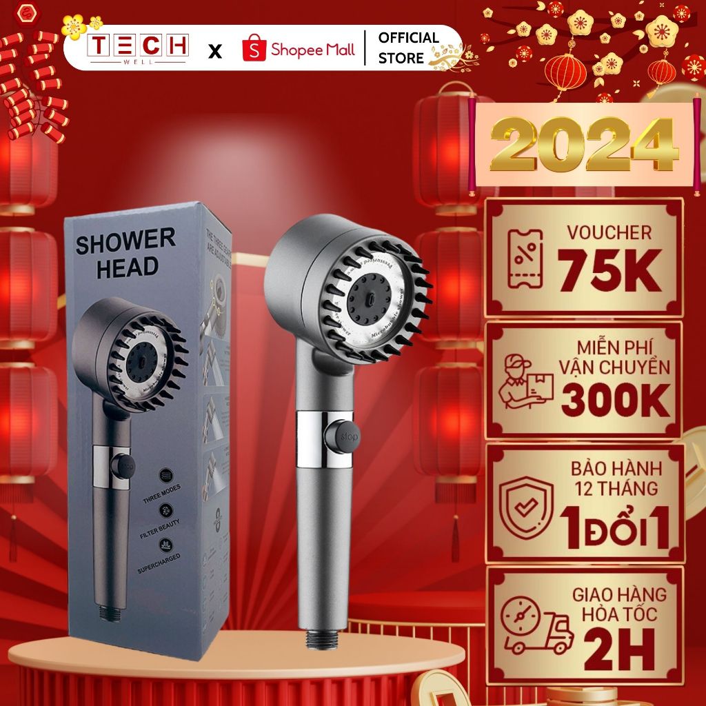 Vòi Hoa Sen Tăng Áp Cao Cấp 4 trong 1 Có 3 Chế Độ Gội Đầu Hỗ Trợ Tăng Lực Nước GODWELL_VS02