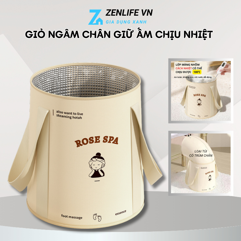 Giỏ Ngâm Chân Túi Vải Ngâm Chân Thư Giãn Gấp Gọn Giữ Nhiệt, Vệ Sinh Chân