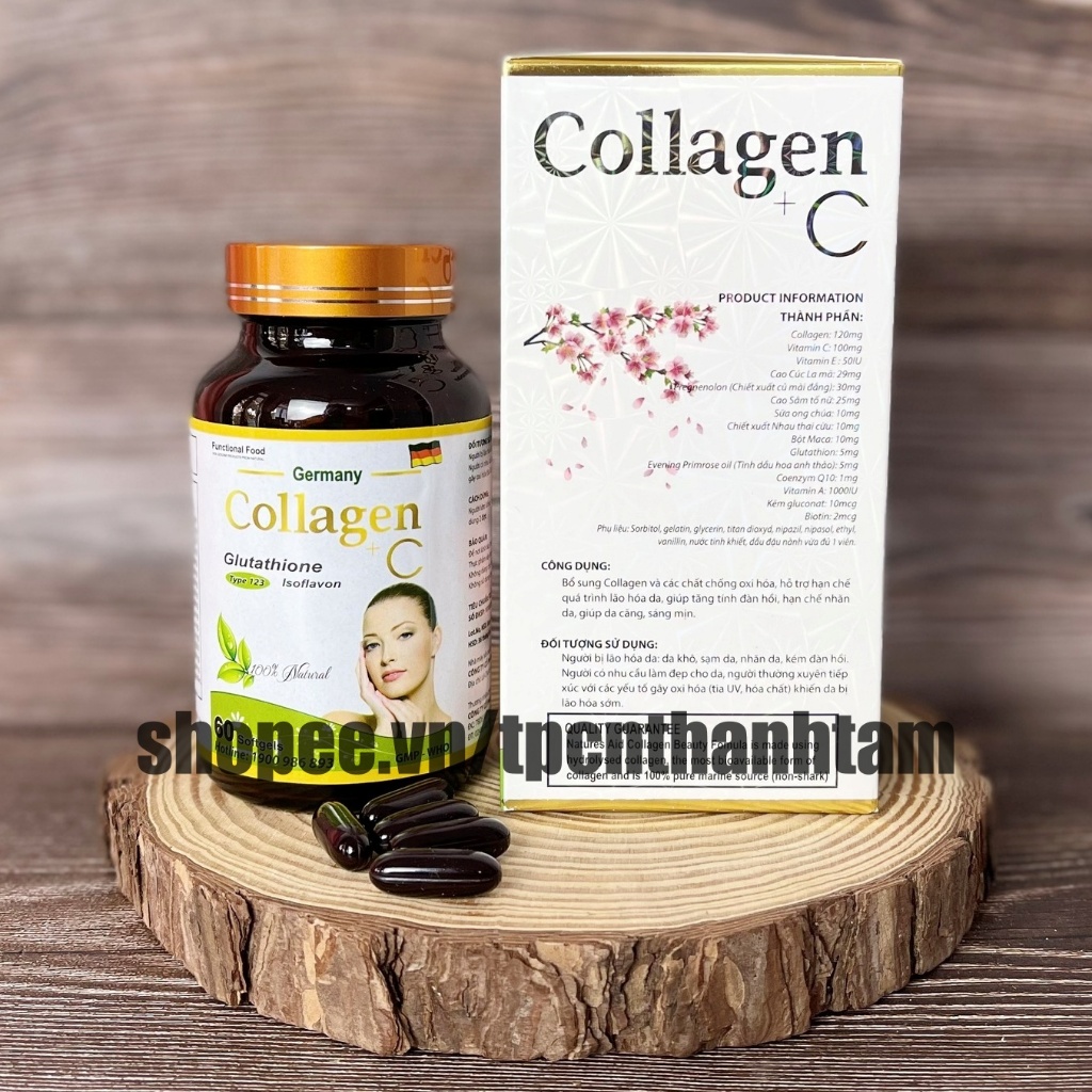 [ Mẫu mới ] Viên uống COLLAGEN +C hỗ trợ làm đẹp da, sáng da, trắng sáng da   - Hộp 60 viên tiêu dùng 30 ngày