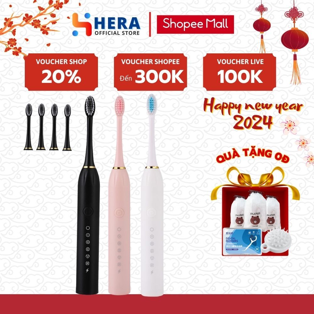 Bàn chải điện đánh răng GODWELL Sonic X3 thông minh 6 chế độ công nghệ sóng âm tặng 3 đầu bàn chải