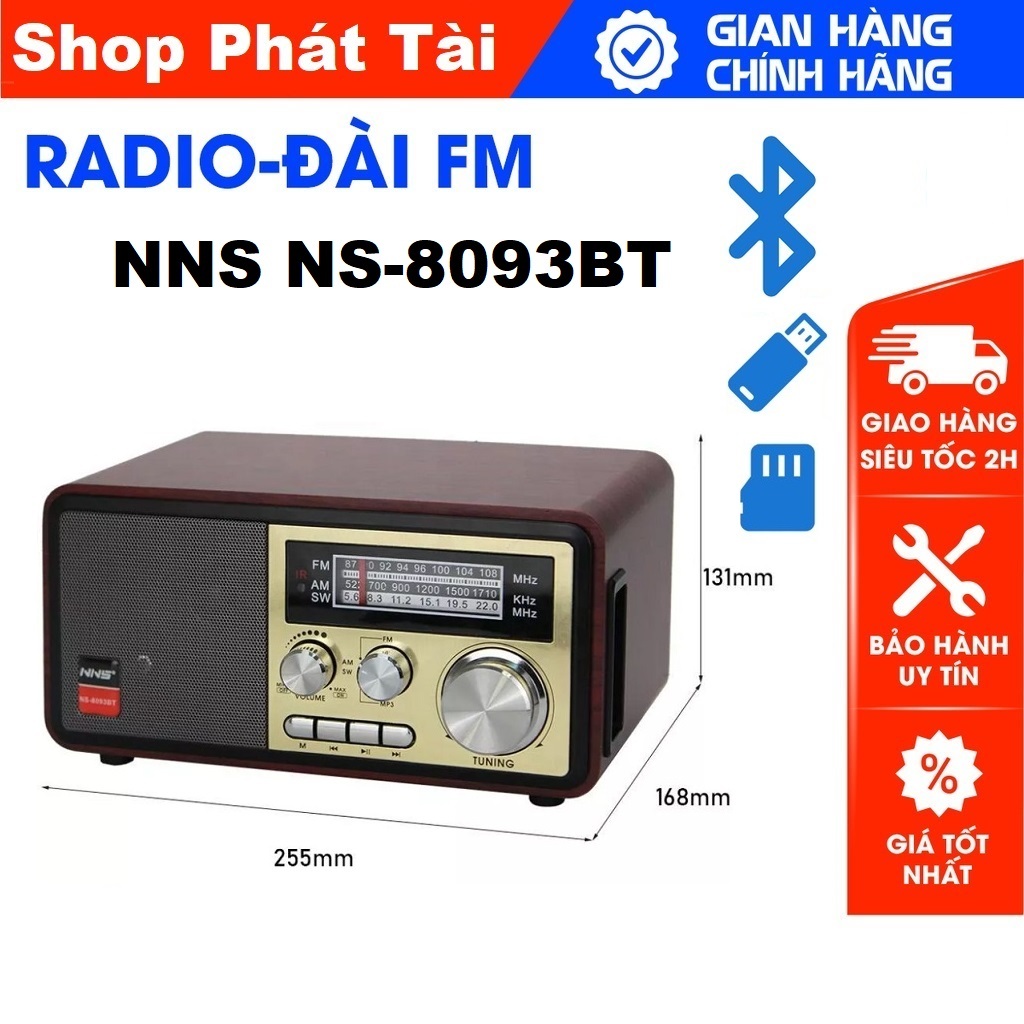 Đài Radio Model NS-8093BT, Bluetooth Chính Hãng NNS, Bắt Sóng FM, AM, /USB/TF, Thẻ Nhớ - Loa Dùng Điện 220V Và Pin Sạc