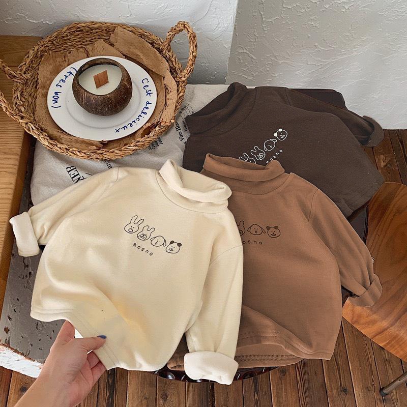 TE477- Áo giữ nhiệt cổ 5 phân cho bé Hokiha Kids chất bozip lông mềm mại, ấm áp hoạ tiết hoạt hình đáng yêu size 8-17kg